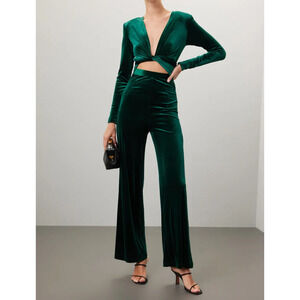 Bronx & Banco Green Velvet Cleopatra Cutout Halter Tie Front Jumpsuit Sz M